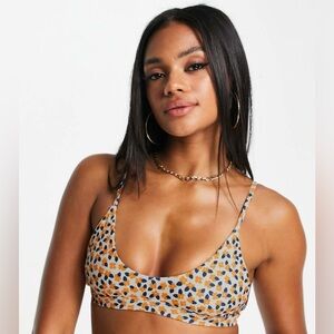 NWT Kulani Kinis x Hannah Meloche crop bikini top in orange ditsy floral print